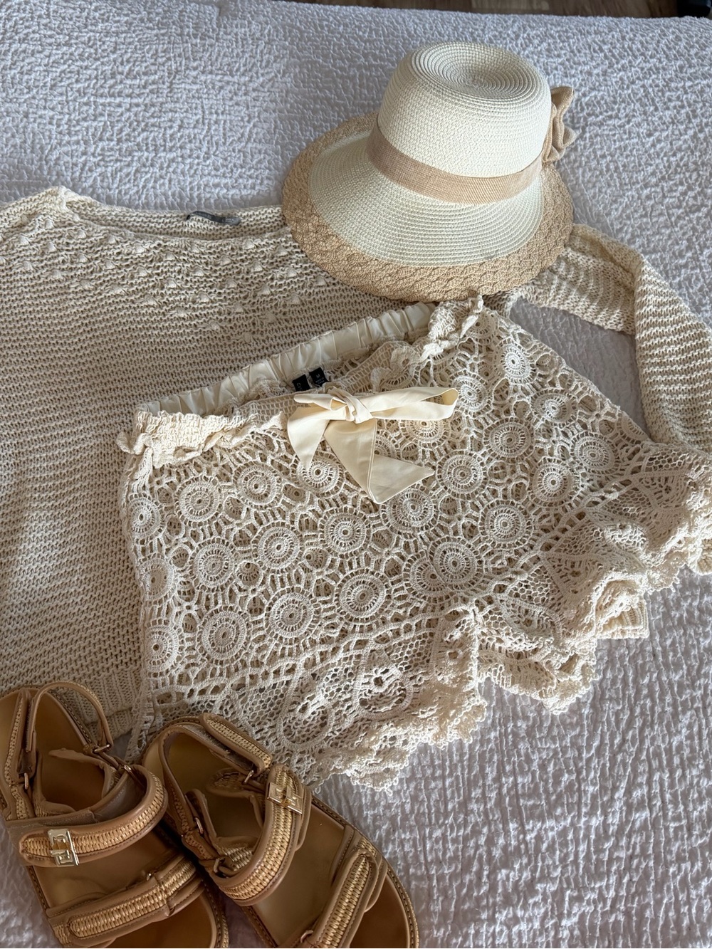 Rubbish Cream Crochet Knit Swim Coverup